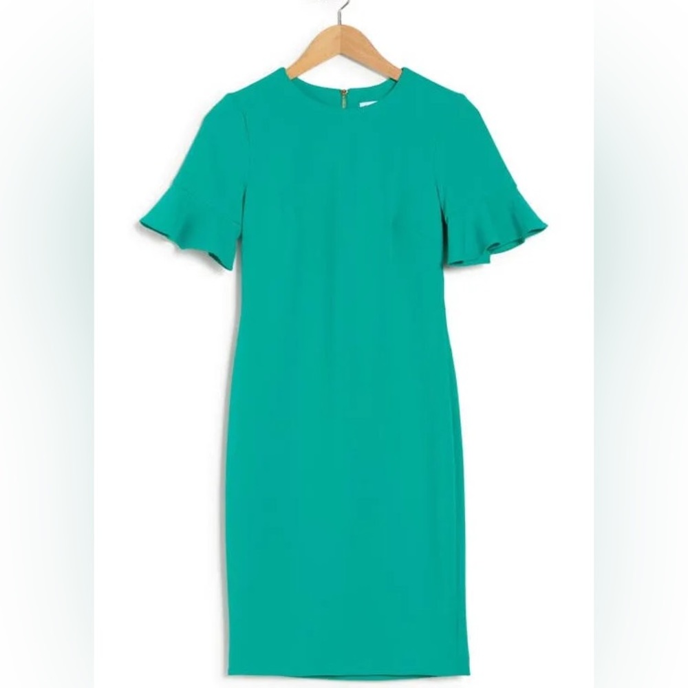 NWOT Calvin Klein Ruffle Short Sleeve Sheath Dress